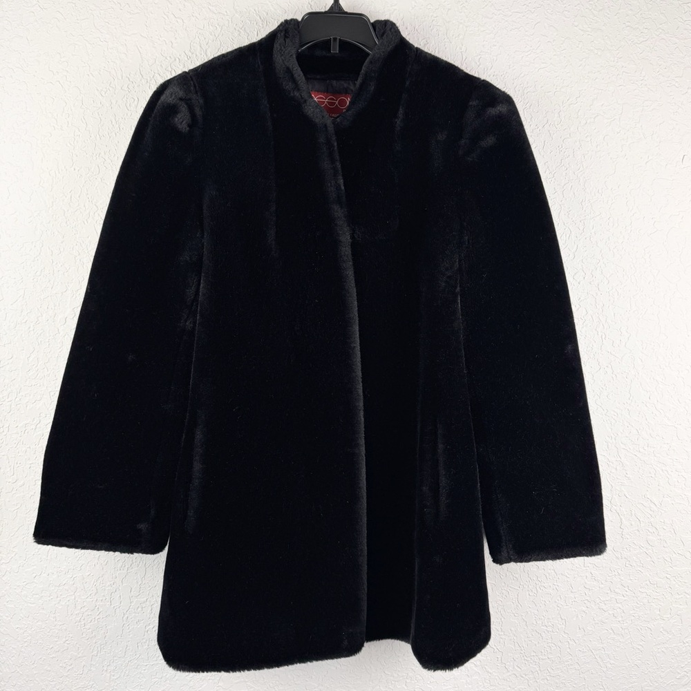 Vintage 80s Sasson 10 New York Paris Glenoit Black Fur Women Coat Winter Dressy